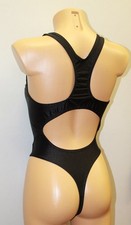 Women Thong One-piece Leotard 202-11 Racerback Black Spandex Size L