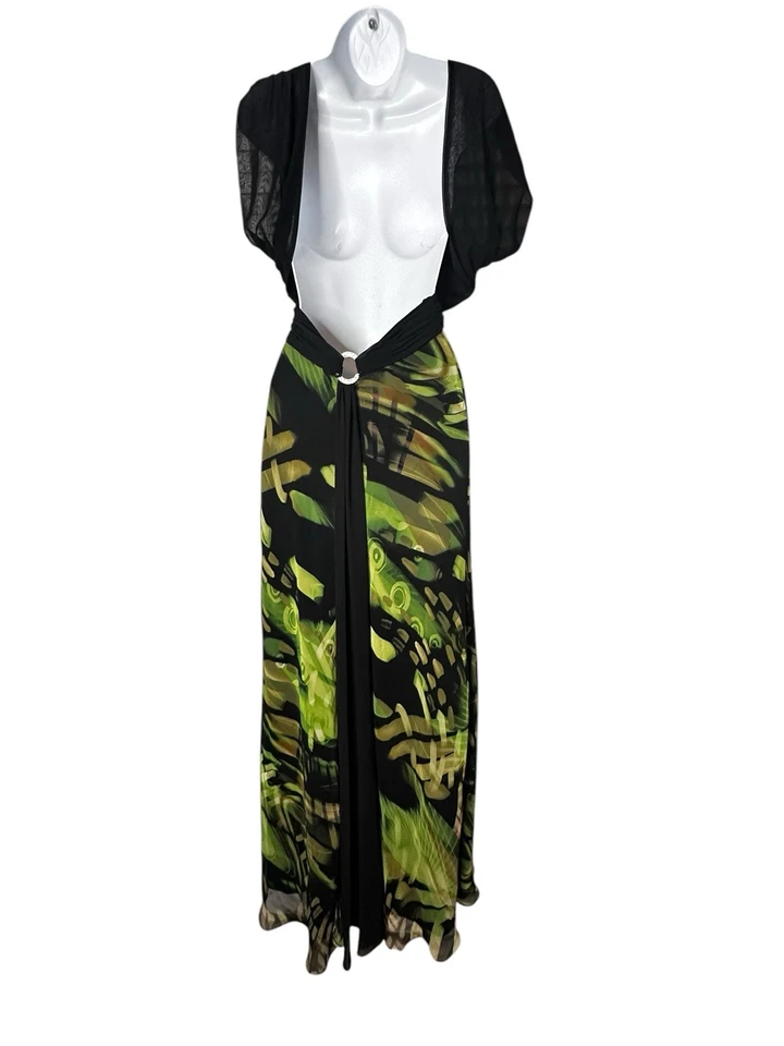 NWT Y2K Hailey Logan Silky Green Black Open Back Whimsigoth Fairy Prom Dress 3/4 - Image 4 of 4