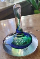 Murano Style Art Glass Tear Drop Controlled Bubble Blue Green Swirl Ring Holder 