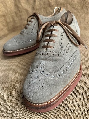 Louis Vuitton Light Gray Suede Wingtip Derby Shoes Louis Vuitton Suede Wingtip Derby Shoes Grey Size 42.5 EU main image 4