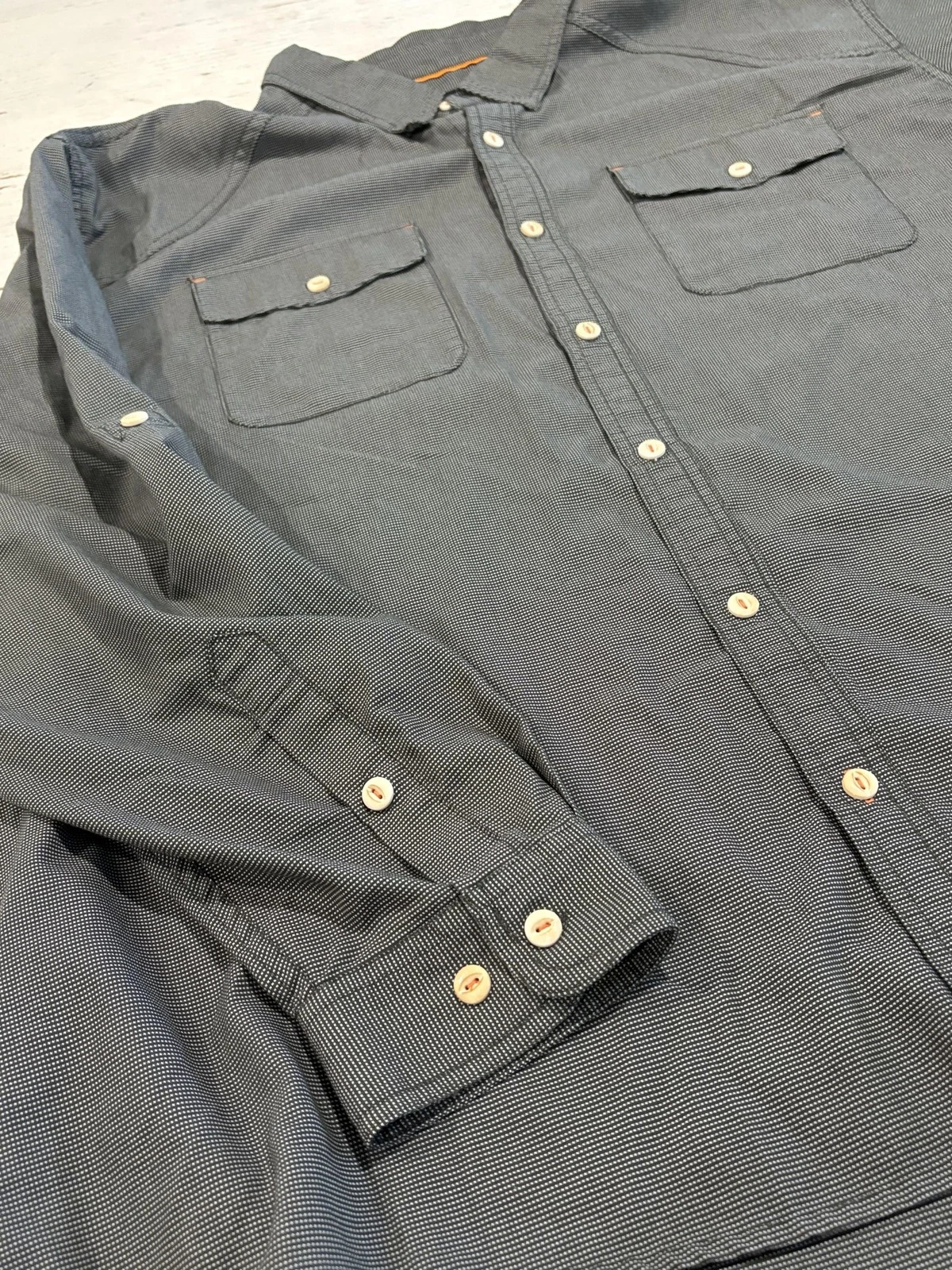 Orvis Shirt Mens 2XL Gray Geometric Button Up Long Sleeve Outdoor Pockets