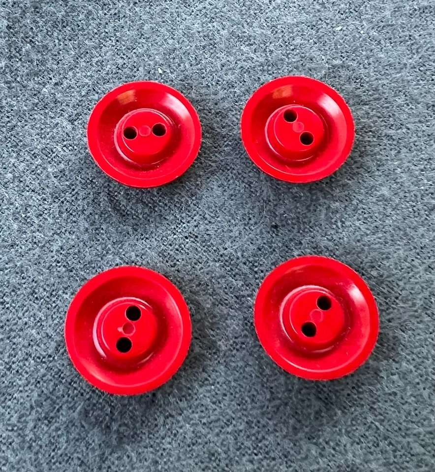 #706 Vintage 4 RED Plastic BUTTONS 2 Hole Flat 5/8" - Image 2 of 4