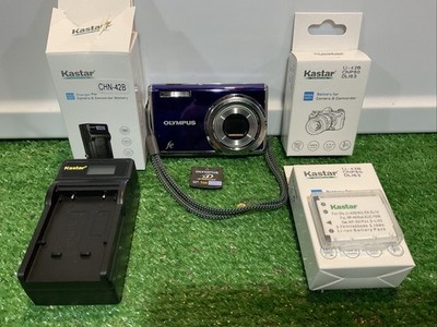 Olympus FE-5020 12MP Digital Camera Purple W/2 Batteries, Charger, xD Card Works