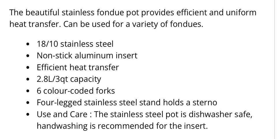 Juego de fondue especial de acero inoxidable todo revestido Foto 2 de 3