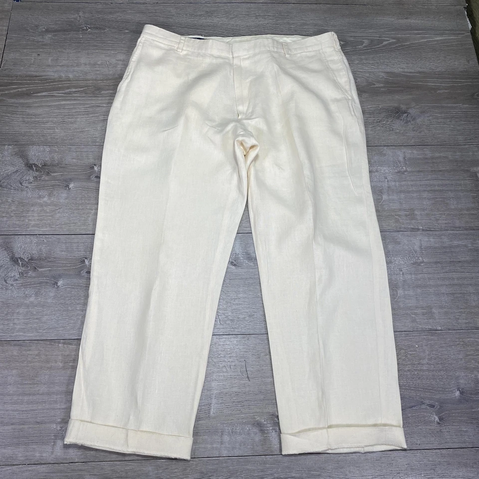 Pantalones de vestir Polo Ralph Lauren de lino para hombre 40x30 crema plisados vintage Foto 2 de 4