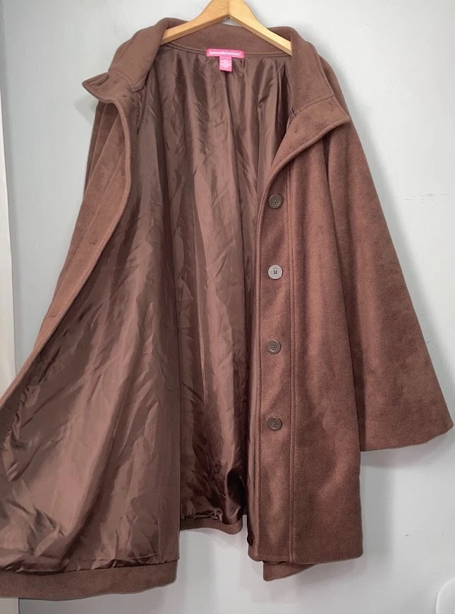 Woman Within Plus Size 5X Dark Brown Fleece Button Jacket Long Coat Fall Western - Image 3 of 4