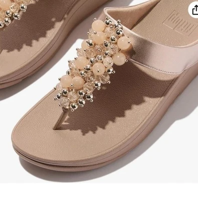 FITFLOP SIZE 8 42 FINO BAUBLE BEAD METALLIC CLASSIC BEIGE THONG FLIP FLOPS £100 - Image 1 of 4