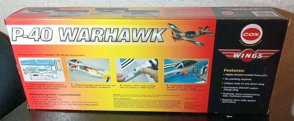 Vintage Cox Wings P-40 Warhawk 3 Channel RC ARF Kit - Image 2 of 3