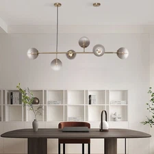 6-Light Modern Gold Linear Globe Ceiling Light Pendant Lamp Sputnik Chandelier