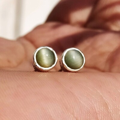 Cat's Eye Stud Earrings June Birthstone Studs Anniversary Gift Silver Earrings