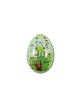 Empty Tin Egg Squirrel Lambs English Made Spring Scene 2 Piece Candy Holder