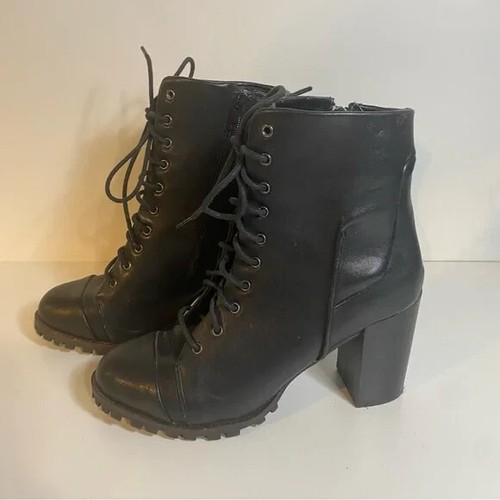 Report Alanna Lace Up Black Leather Heeled Boots Inner Zipper Size 9 - Picture 4 of 11
