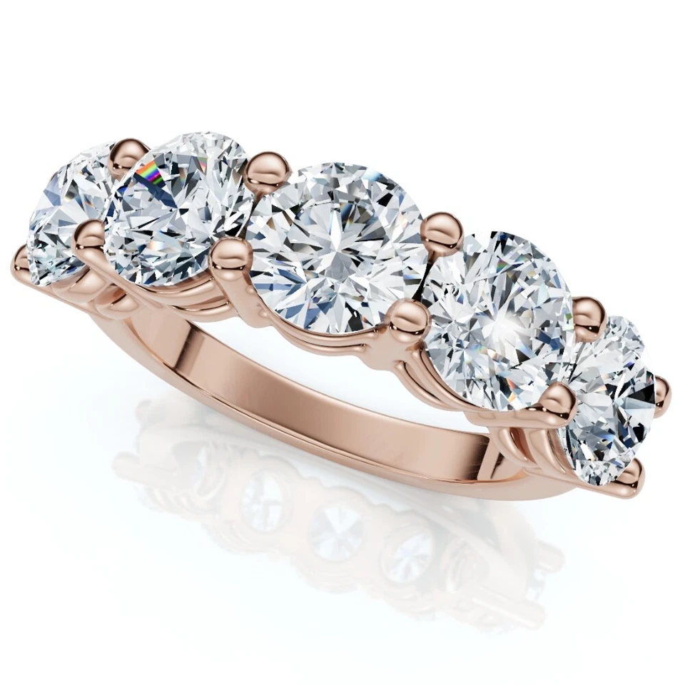 Anillo de boda de diamantes de 1-6,50 quilates alianza de aniversario de cinco piedras de oro de 14 k cultivado en laboratorio