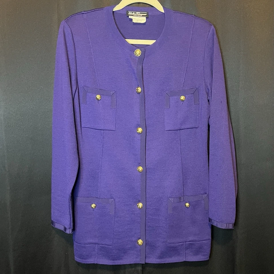 Conjunto de traje falda de lana púrpura profundo Salvatore Farragamo vintage elegancia para mujer XL Foto 3 de 4