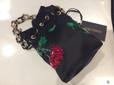 Edie Parker shorty fruit salad embroidered black satin satchel NEW