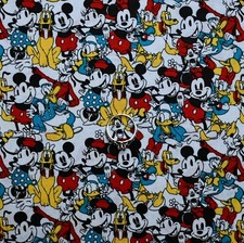 BonEful Fabric FQ Cotton Quilt White Red B W Disney Micky Minnie Mouse Kid SALE