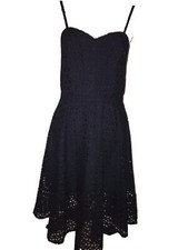 Ann Taylor Cotton eyelet Navy Blue Strapped Dress Size 6