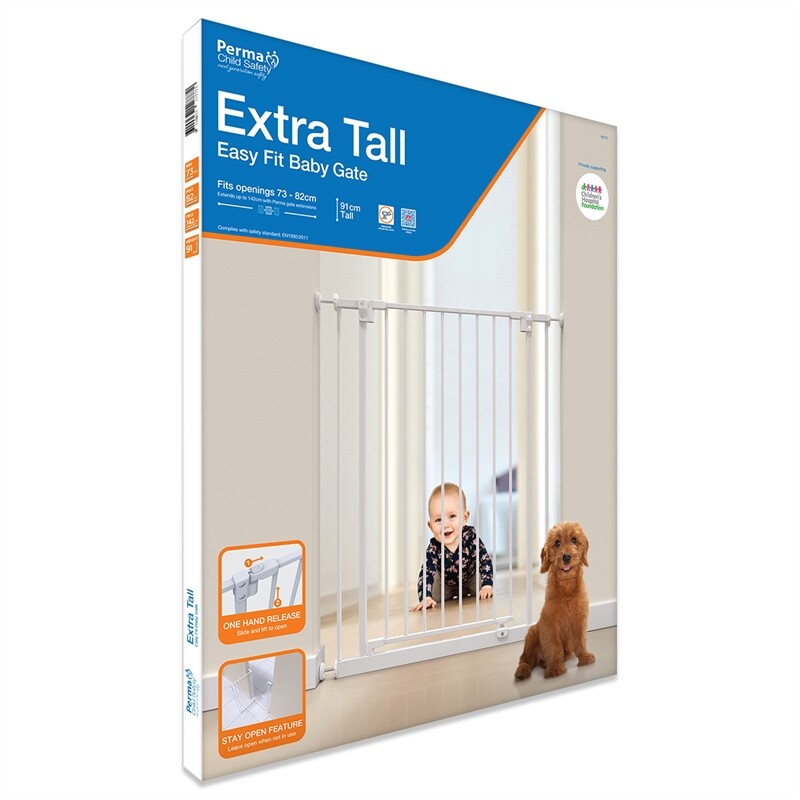 Perma Child Safety 73 82cm White Extra Tall Easy Fit Baby Gate