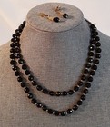 Black Glass Faceted Bead Double Strand Necklace with Earrings — photo 6