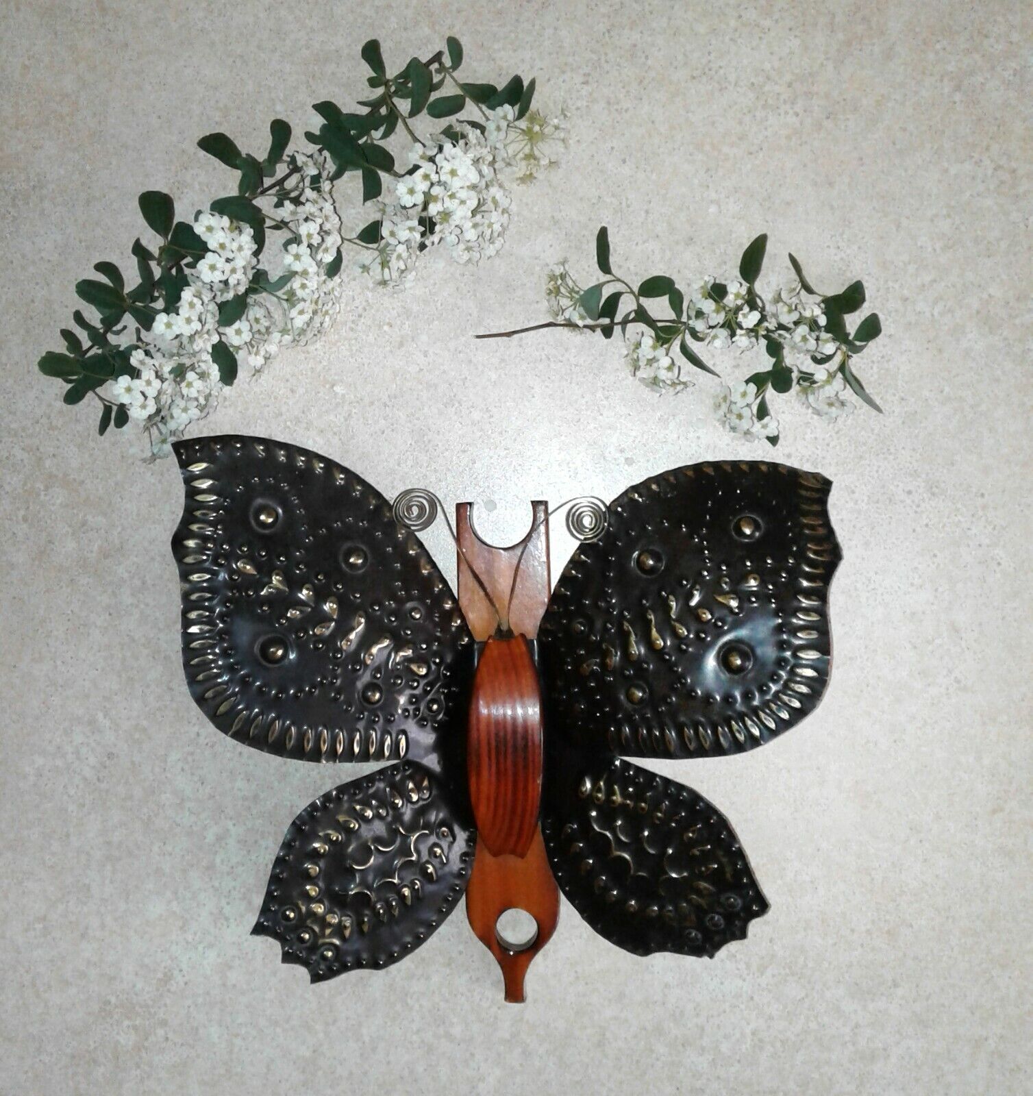 Vintage Butterfly Wall Hanging Copper Wood Metal Art Wall Decor