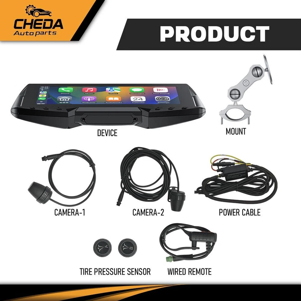 6.86" Motorcycles GPS Screen w/ Wireless CarPlay/Android Auto & Cameras & TPMS - Image 2 of 4