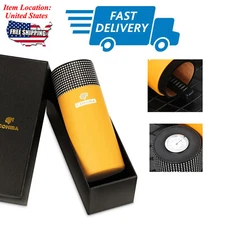 Travel Cedar Humidor Cigar Tube Leather Cigar Case Hygrometer Humidifier Box