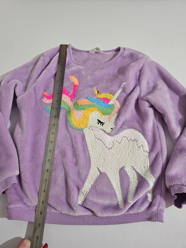 Girl’s H&M Reverse Sequin Unicorn Purple Lilac Velour Sweater Size 8-10years - Picture 5 of 8
