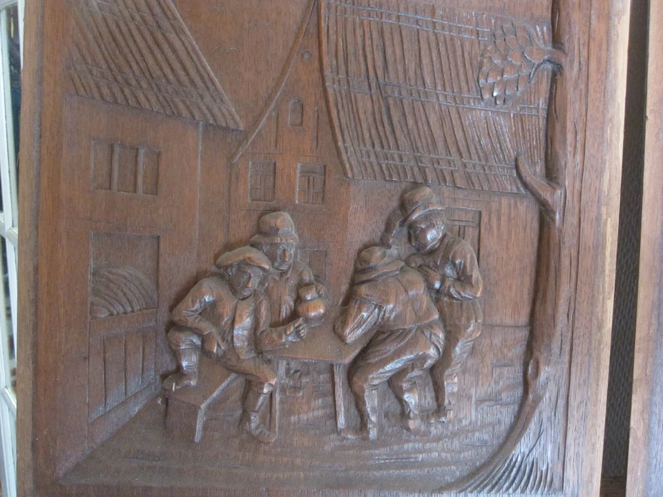 decorative pair off oak carved pannels renaissance style - Image 3 of 4