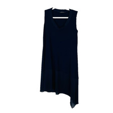 Sympli Womens Size 8 Asymmetric Georgette Midi Dress Jersey Stretch Sleeveless