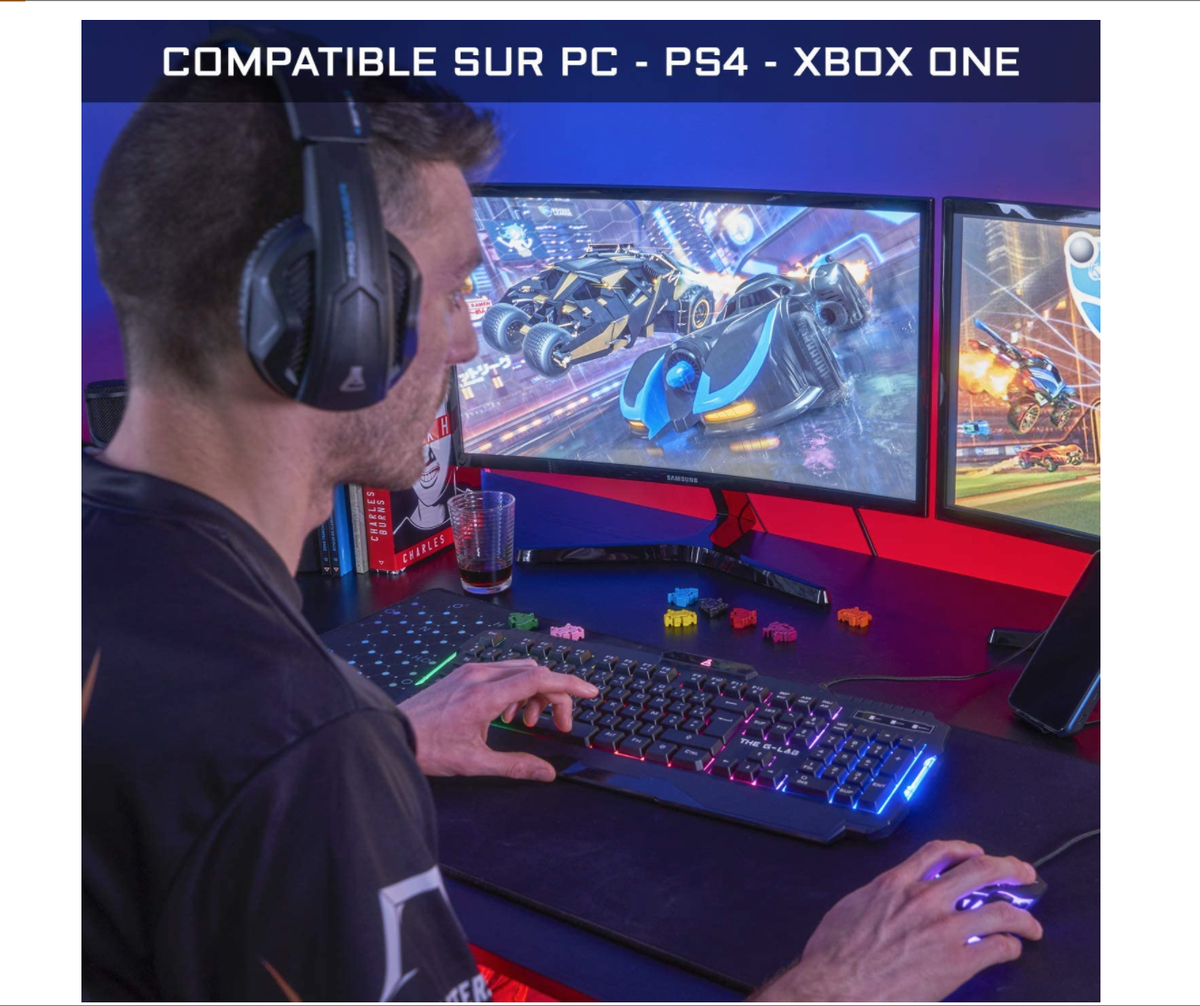 Pack Gamer 4 en 1 - The G-Lab - COMBO ARGON - Souris Filaire - Clavier Filaire - Casque Filaire - Tapis de Souris - Informatique