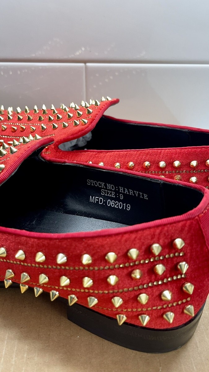 AM Exclusive Red With Silver Rhinestones & Spikes Slip-on