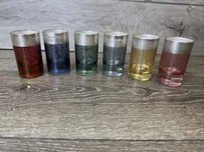 Interglass Italy Etched Colored Glass Silver Plate Rim Liqueur Glass SET 6