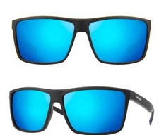 Men's XXL Wide Fit TR90 Polarized Square Sunglasses Matte Black Blue Mirror Lens