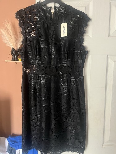 Forever 21 Size L Black Leather Lace Bodycon Dress - Picture 1 of 6