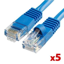 5x 5FT CAT5e Cable Ethernet Lan Network CAT5 RJ45 Patch Cord Internet Blue NEW