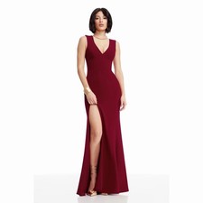 Dress The Population Sandra Gown Garnet Red Crepe Plunge Neckline Formal NWT XS