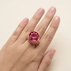 Radiant Fuchsia Pink Tourmaline Rose 28.85Ct 925 Sterling Silver Rose Gold Rings