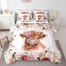 Cute Highland Cow Bedding Set Twin Size 7 Pieces Cartoon Animal Comforte