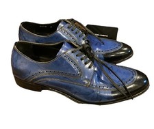 Dolce & Gabbana Men's Blue Black Italian Leather Oxford Wingtip Brogue Shoes