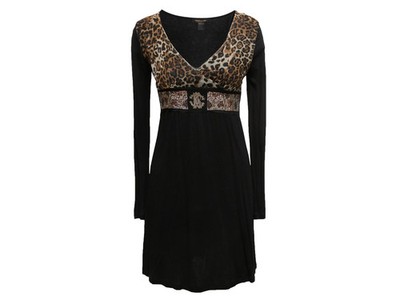Black & Brown Roberto Cavalli Leopard Print Rhinestone-Embellished Dress US L