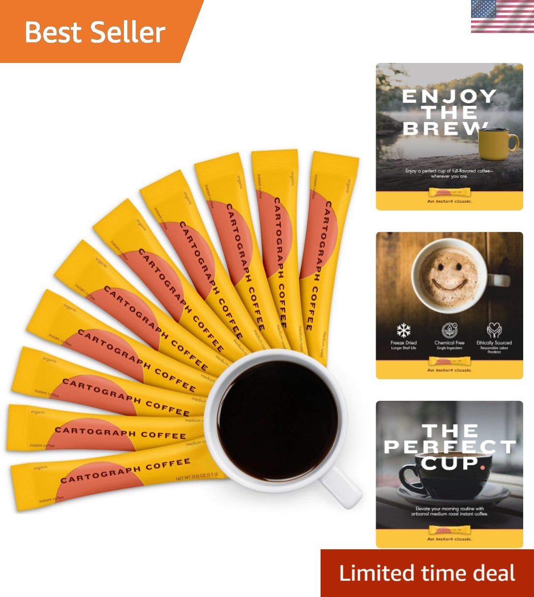 Paquetes de viaje ligeros de café instantáneo orgánico - 10 palitos de café con cafeína