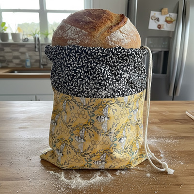 Bumblebee Bread Bag   Yellow & Black Cotton   Two Fabric Design   Reusable Sack