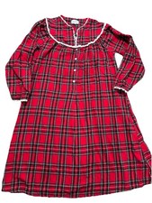 Lanz Of Salzburg Women's S Red Tartan Plaid Flannel Lace Trim Night Gown