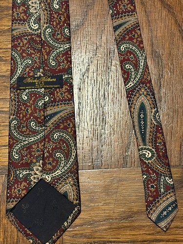 Vintage Brooks Brothers BFS Silk Paisley Tie Burgundy Classic Hand Made In USA