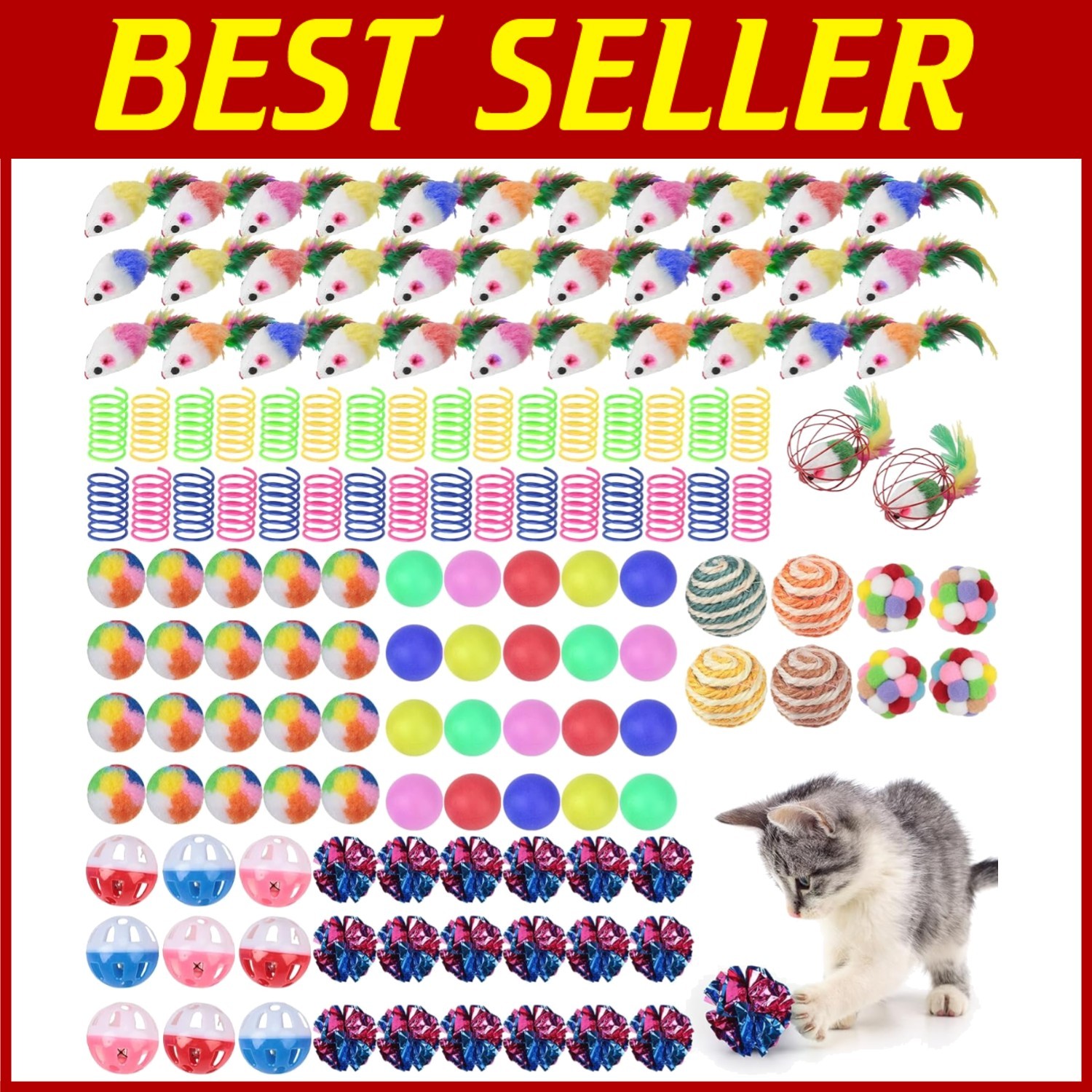 Engaging 150-Pcs Cat Toy Variety Kit - Fun Toys for Kittens & Adult Cats