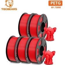 TECBEARS 5KG Red PETG 3D Printer Filament Consumables 1.75mm NO Tangle Neatly