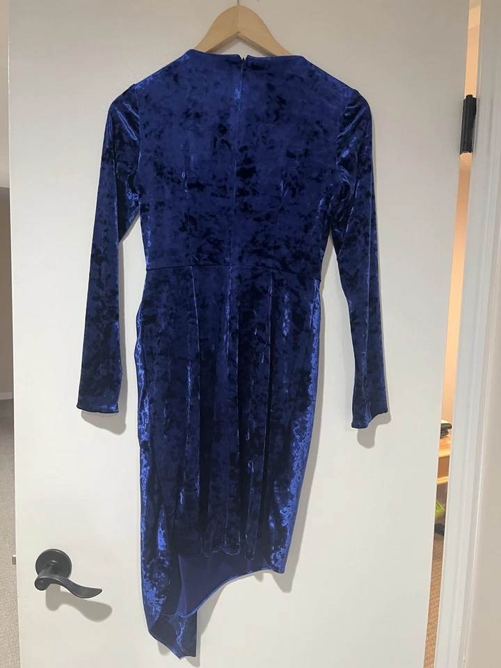 Maggy London Asymmetric Crushed Velvet Party Dress Royal Blue Size 0 Petite - Image 3 of 4