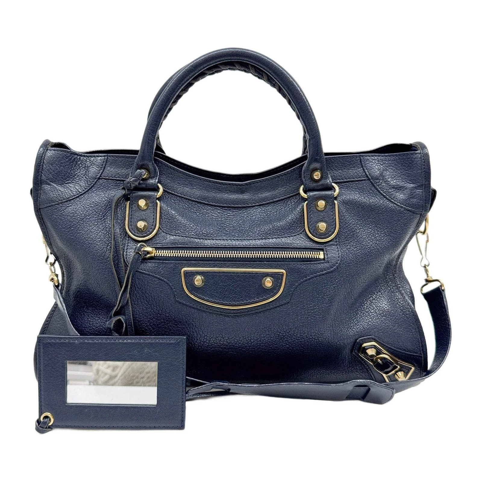 Balenciaga — BALENCIAGA The City Navy Leather Two Way Bag