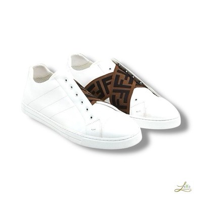 Fendi weiße Leder Slipper Sneaker FF Gummibänder Gr. 43 Italy