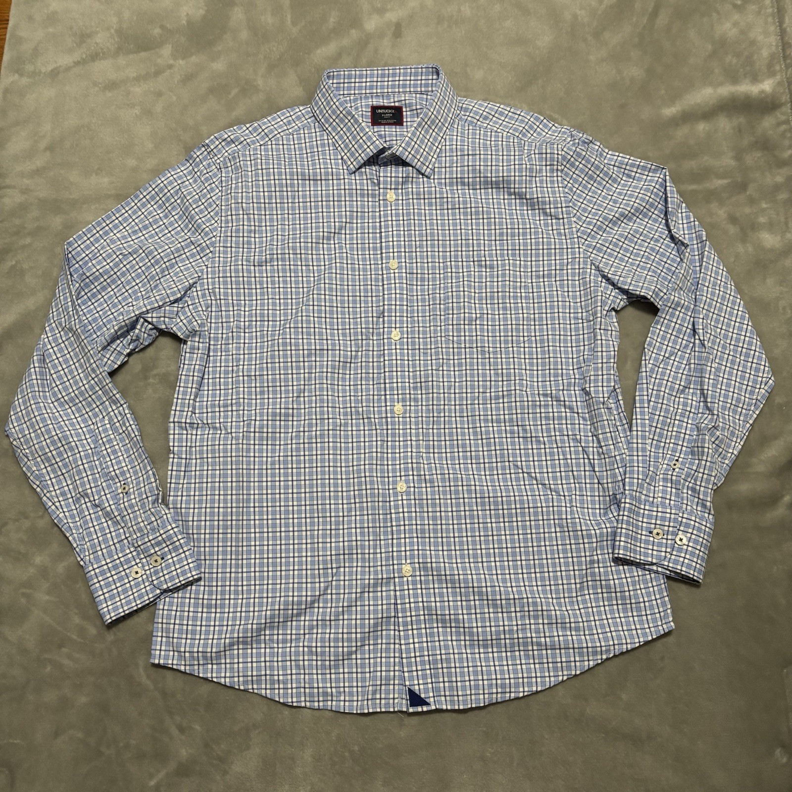 New Untuckit Mens Long Sleeve Performance Button Up Shirt Plaid Slim Fit Size XL